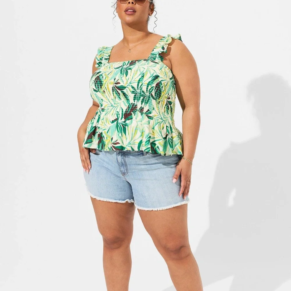Torrid Top 4X Gauze Tank Shirt Smocked Peplum Ruffle Tropical Tee Plus Size NWT_4